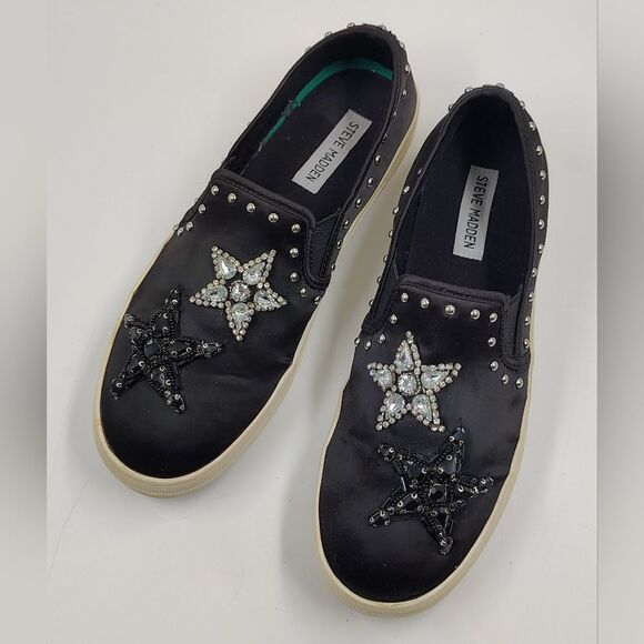 Steve Madden Rhinestone Bead Star Embellished Slip-On Sneakers Sz 9 - Picture 2 of 16